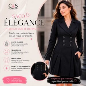 Saco Élégance para Mujer Corte Clásico Cruzado con Tela Stretch y Botonadura Doble