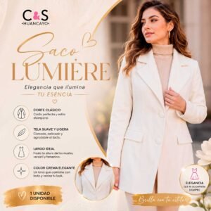 Saco Lumière para Mujer Color Crema, Corte Clásico, Tela Suave y Largo Elegante