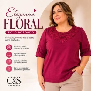 Polo Elegancia Floral para Mujer, Algodón Premium con Bordado Floral, Manga Corta