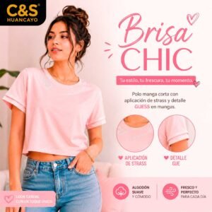 Polo Brisa Chic para Mujer de Algodón Suave, Manga Corta Crop con Aplicación de Strass y Detalles Decorativos