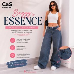 Pantalón Jean Baggy Essence para Mujer – Denim Premium con Cintura Ajustable y Corte Oversize