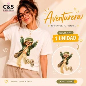 Polo Aventurera para Mujer de Algodón Premium, Manga Corta, Estampado Frontal Exclusivo y Corte Oversize