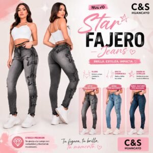 Pantalón Jean Pitillo Star Fajero para Mujer – Levanta Cola con Faja Moldeadora, Stretch Premium y Estrellas Decorativas