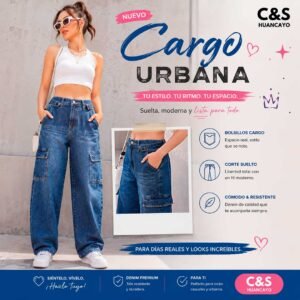 Pantalón Cargo Urbana para Mujer – Jean Oversize con Bolsillos Cargo