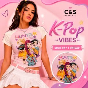 Polo K-Pop Vibes para Mujer de Algodón, Manga Corta, Estampado Juvenil y Corte Crop