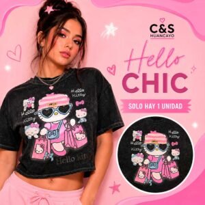 Polo Hello Chic para Mujer, Crop de Algodón con Estampado Hello Kitty, Manga Corta