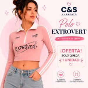 Polo Extrovert para Mujer de Algodón Licrado, Crop Top con Cuello Camisa, Cierre Frontal y Manga Larga con Franjas