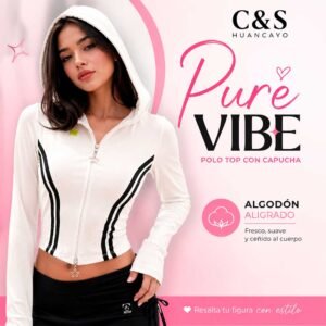 Polo Pure Vibe para Mujer de Algodón Licrado, Top con Capucha, Cierre Frontal y Corte Ceñido