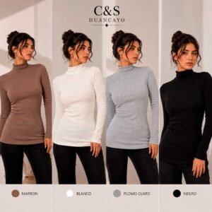 Cafarena Terracota Fit para Mujer de Algodón Licrado, Cuello Alto, Manga Larga y Ajuste al Cuerpo