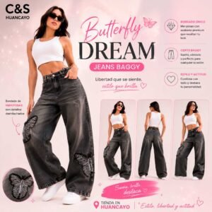 Pantalón Baggy Butterfly Dream para Mujer – Jean Oversize con Bordado de Mariposas