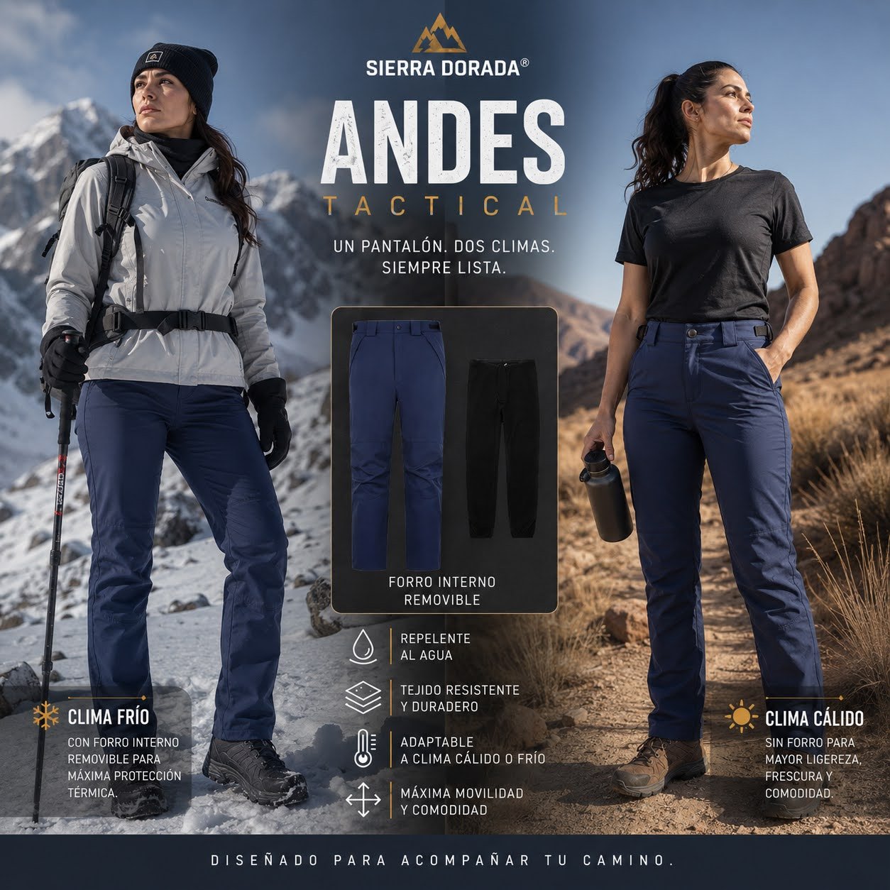 Pantalón Táctico Sierra Dorada® Andes 2 en 1 – Forro Térmico Removible para Mujer