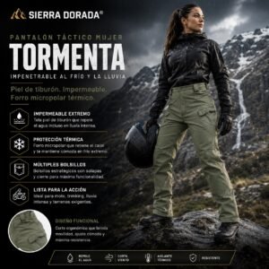 Pantalón Táctico Sierra Dorada® Tormenta – Impermeable y Térmico para Mujer