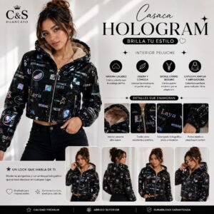 Casaca Hologram para Mujer con Interior de Peluche y Capucha