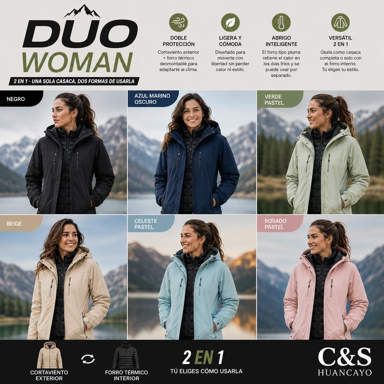 Casaca 2 en 1 Duo Woman para Mujer con Cortaviento y Forro Pluma Desmontable - Imagen 2