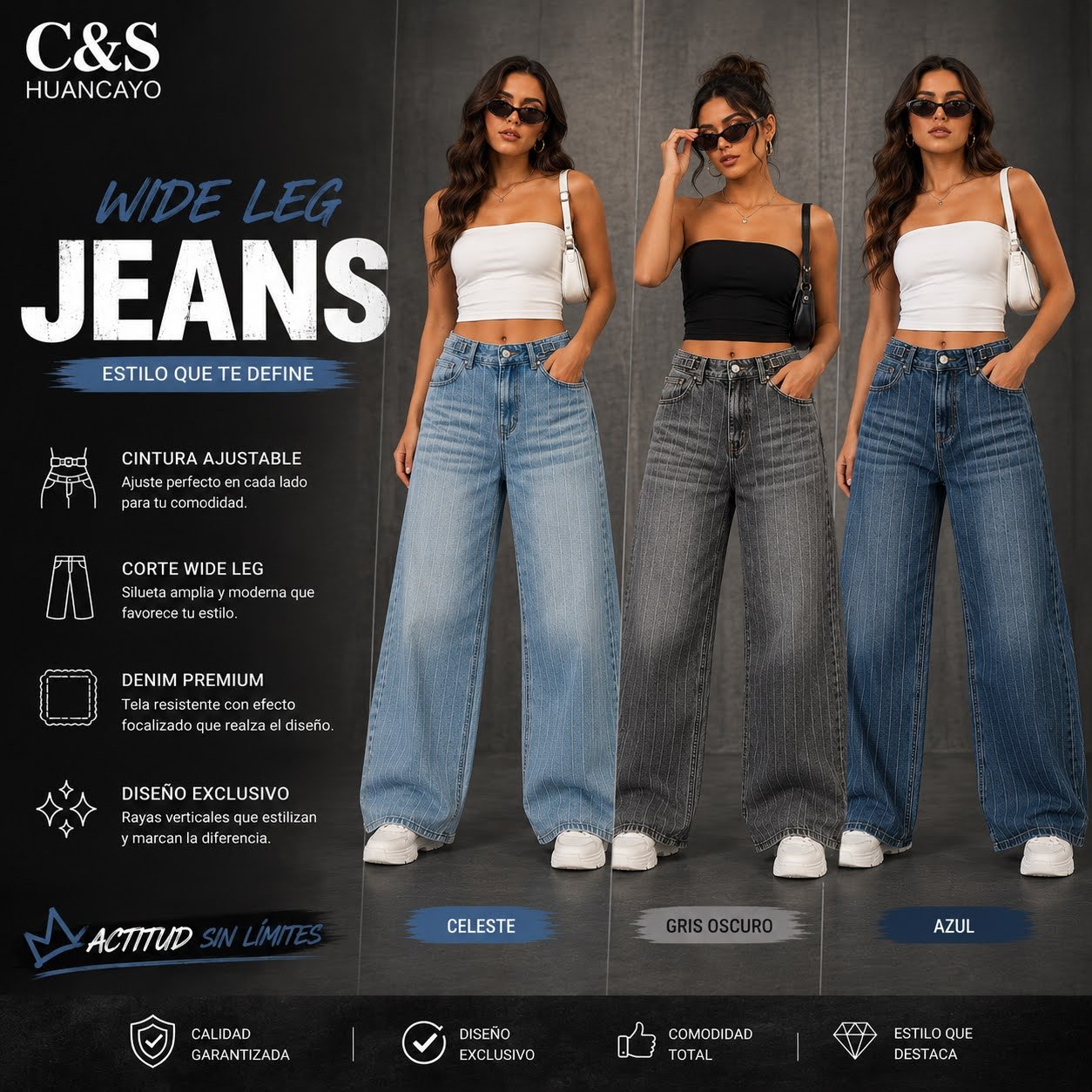 Jean Wide Leg con Cintura Ajustable para Mujer - Imagen 2
