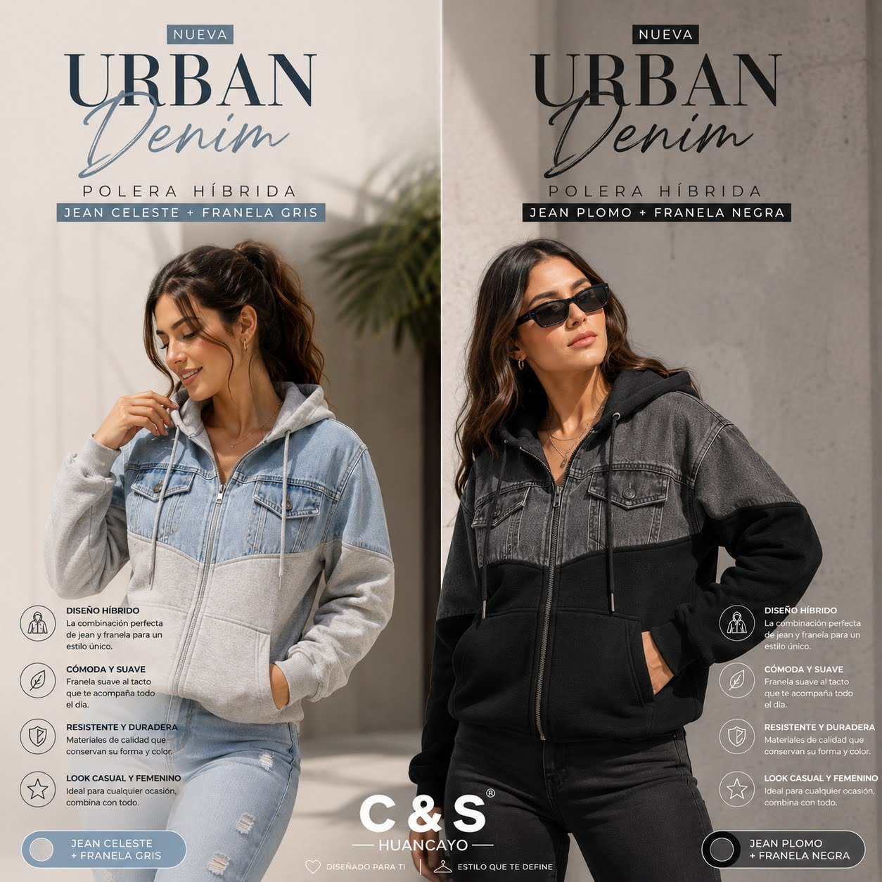 Polera Híbrida Jean y Franela para Mujer - Imagen 2