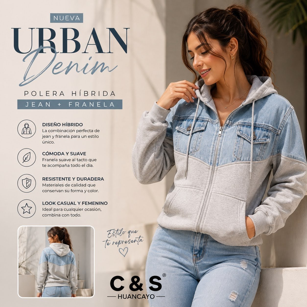 Polera Híbrida Jean y Franela para Mujer
