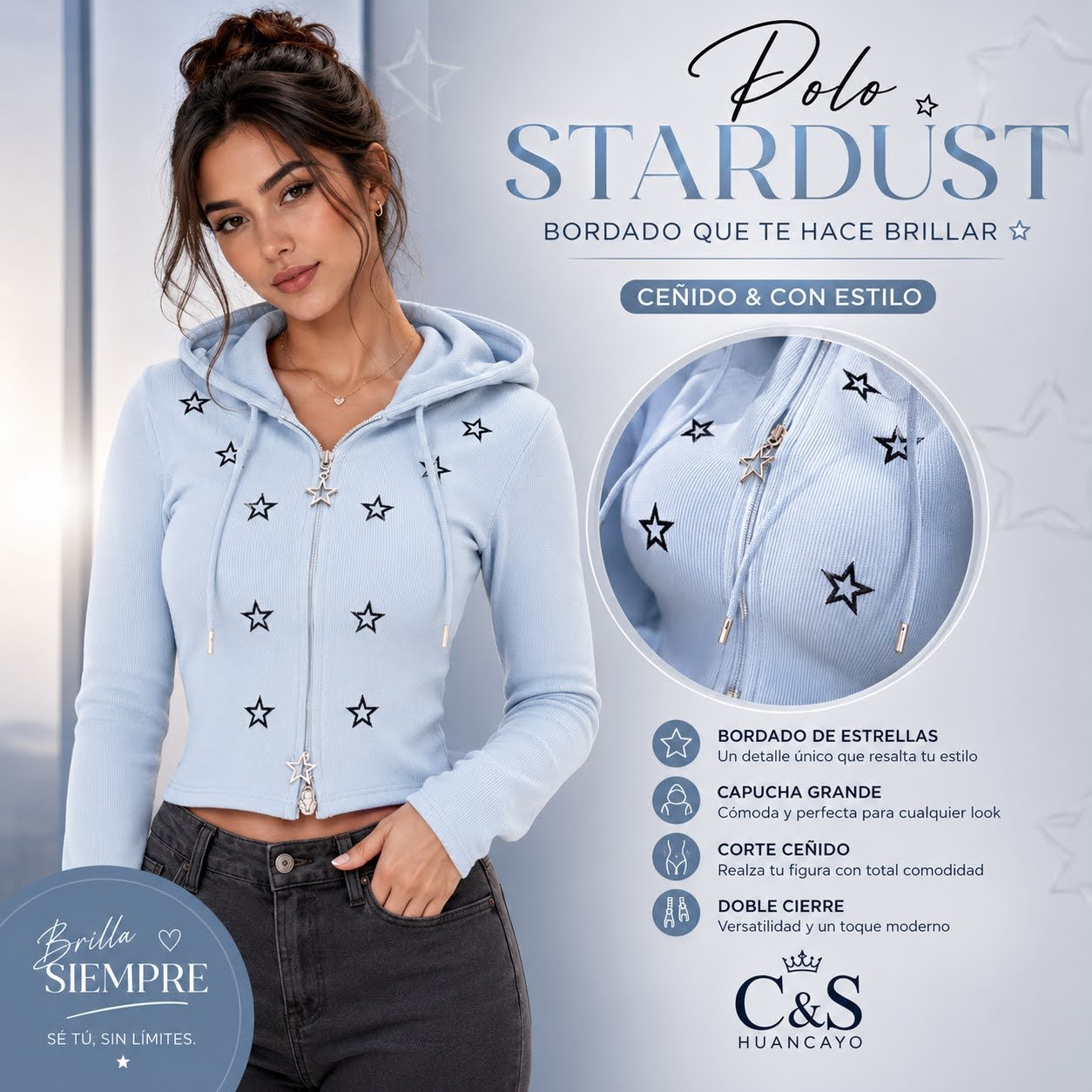 Polo Stardust para Mujer con Capucha y Bordado de Estrellas