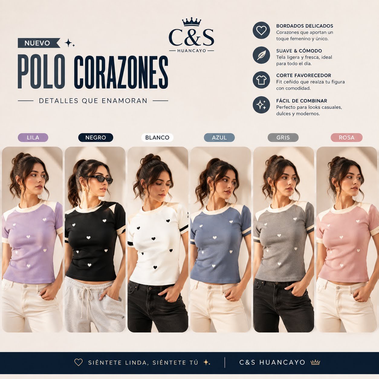 Polo Sweet Hearts para Mujer con Corazones Bordados - Imagen 2