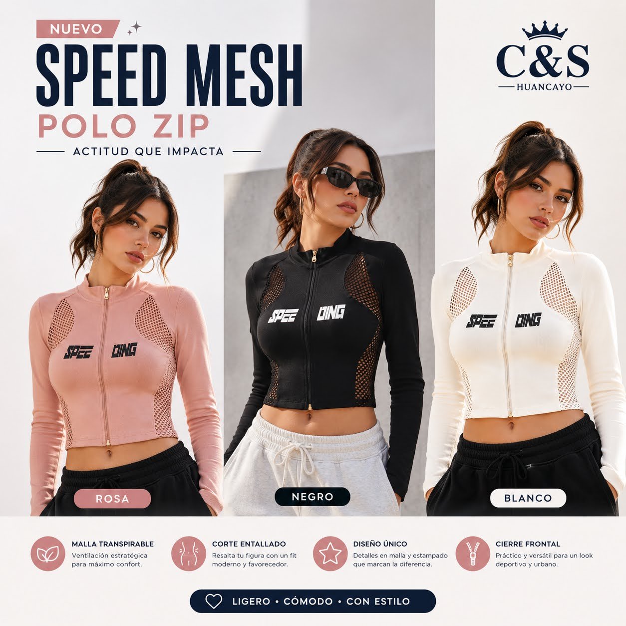 Polo Speed Mesh Zip para Mujer con Malla Transpirable - Imagen 2