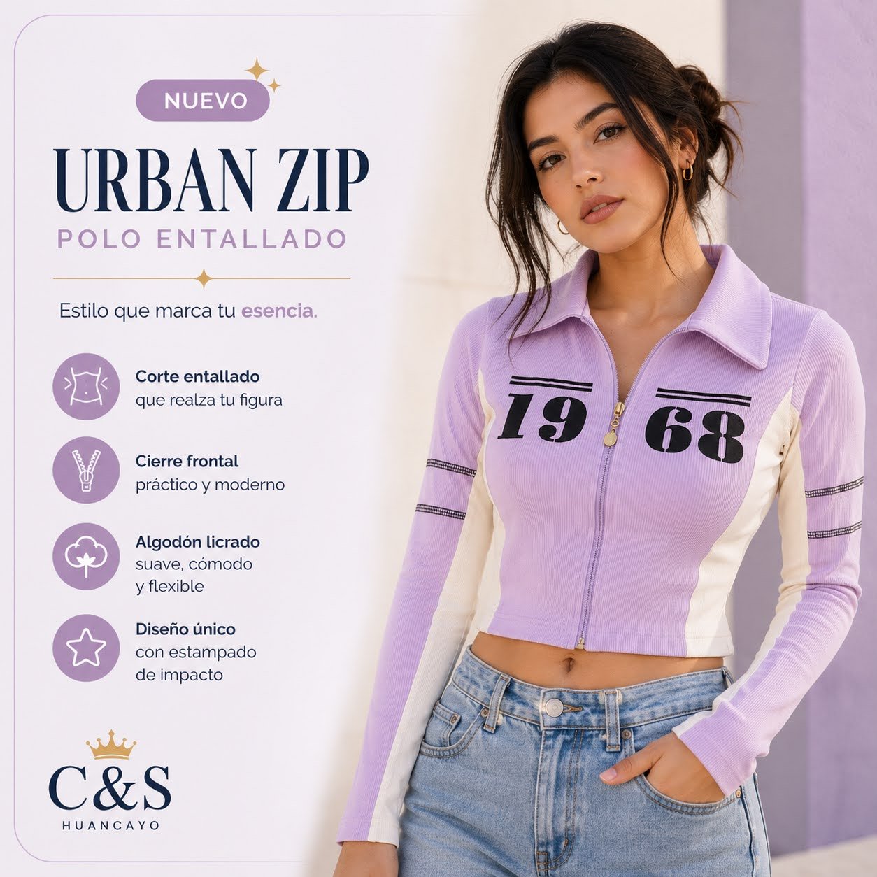 Polo Urban Zip para Mujer Entallado con Cierre Frontal
