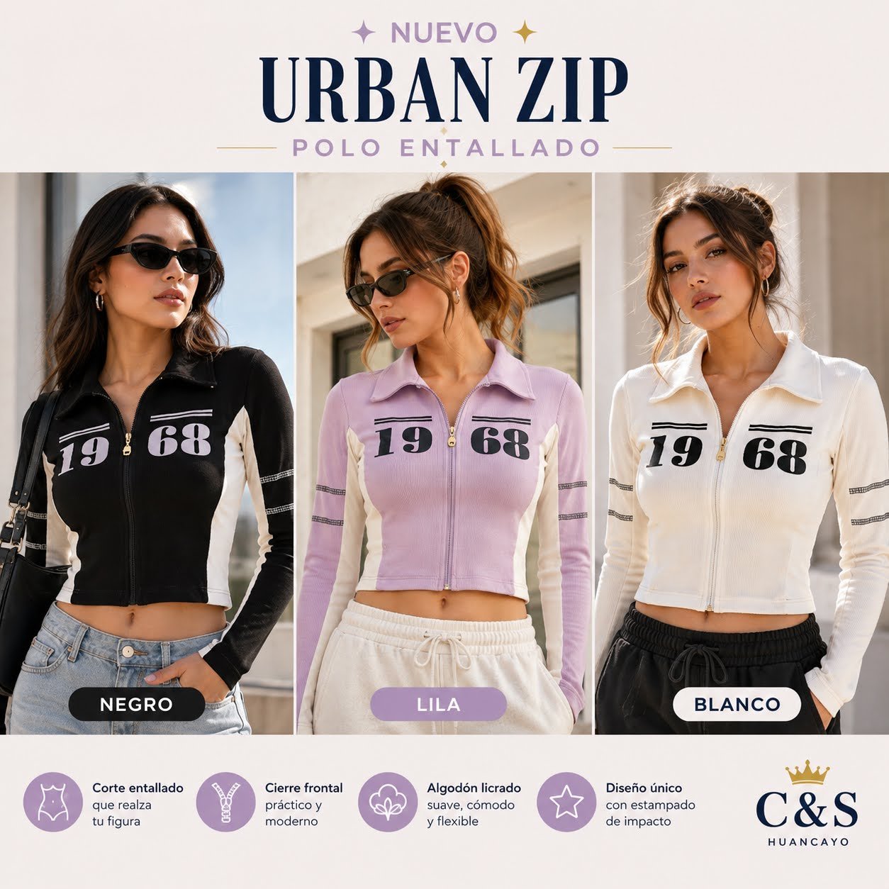 Polo Urban Zip para Mujer Entallado con Cierre Frontal - Imagen 2