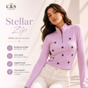 Polo Stellar Zip para Mujer con Estrellas Bordadas