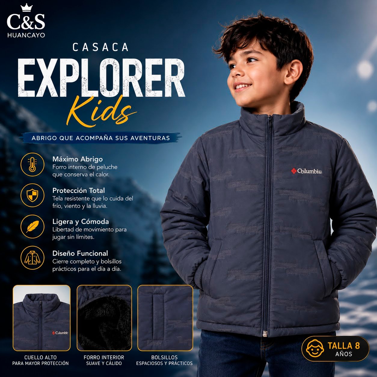 Casaca Explorer Kids Abrigadora con Forro de Peluche para Niño