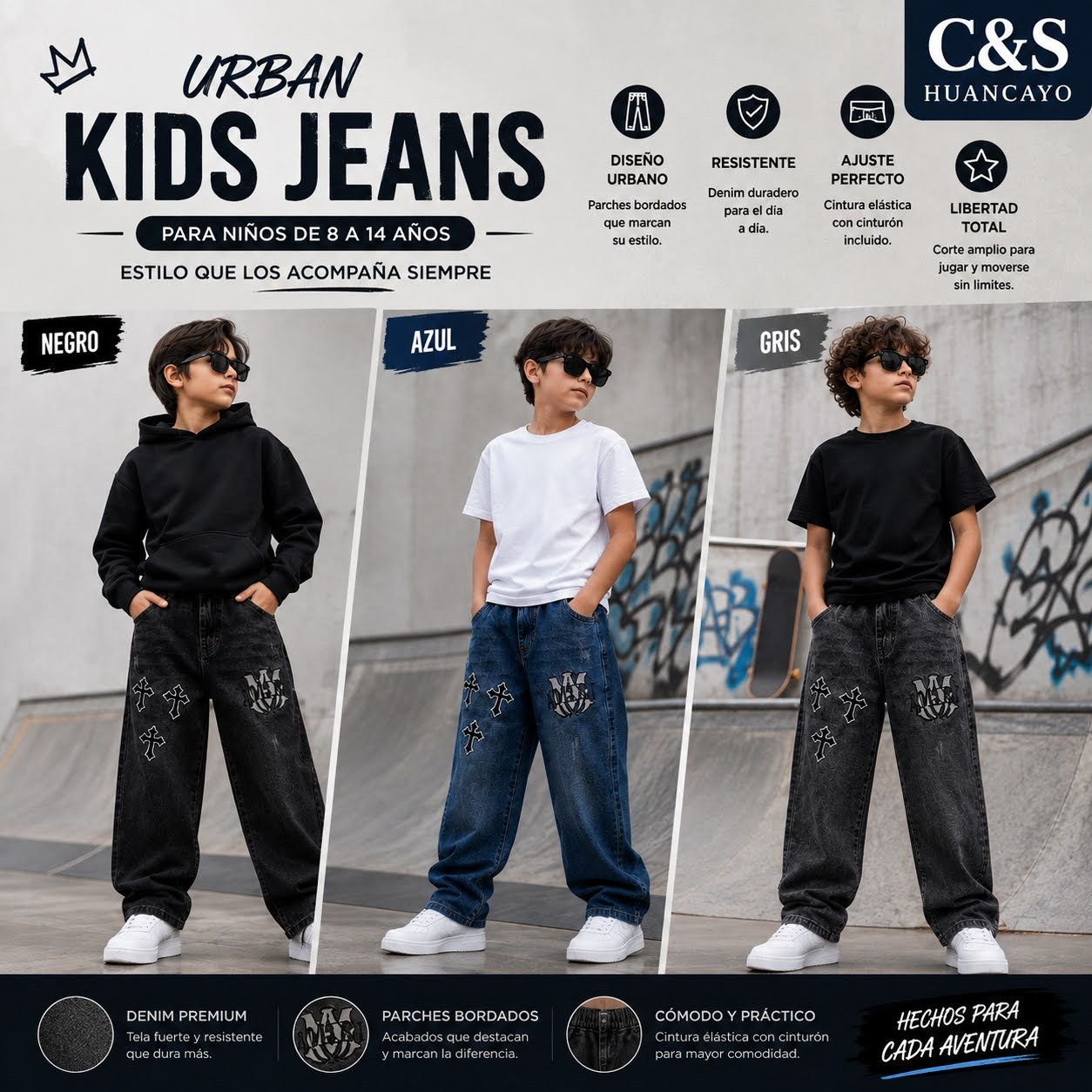 Pantalón Jean Urban Wide Leg para Niño - Imagen 2