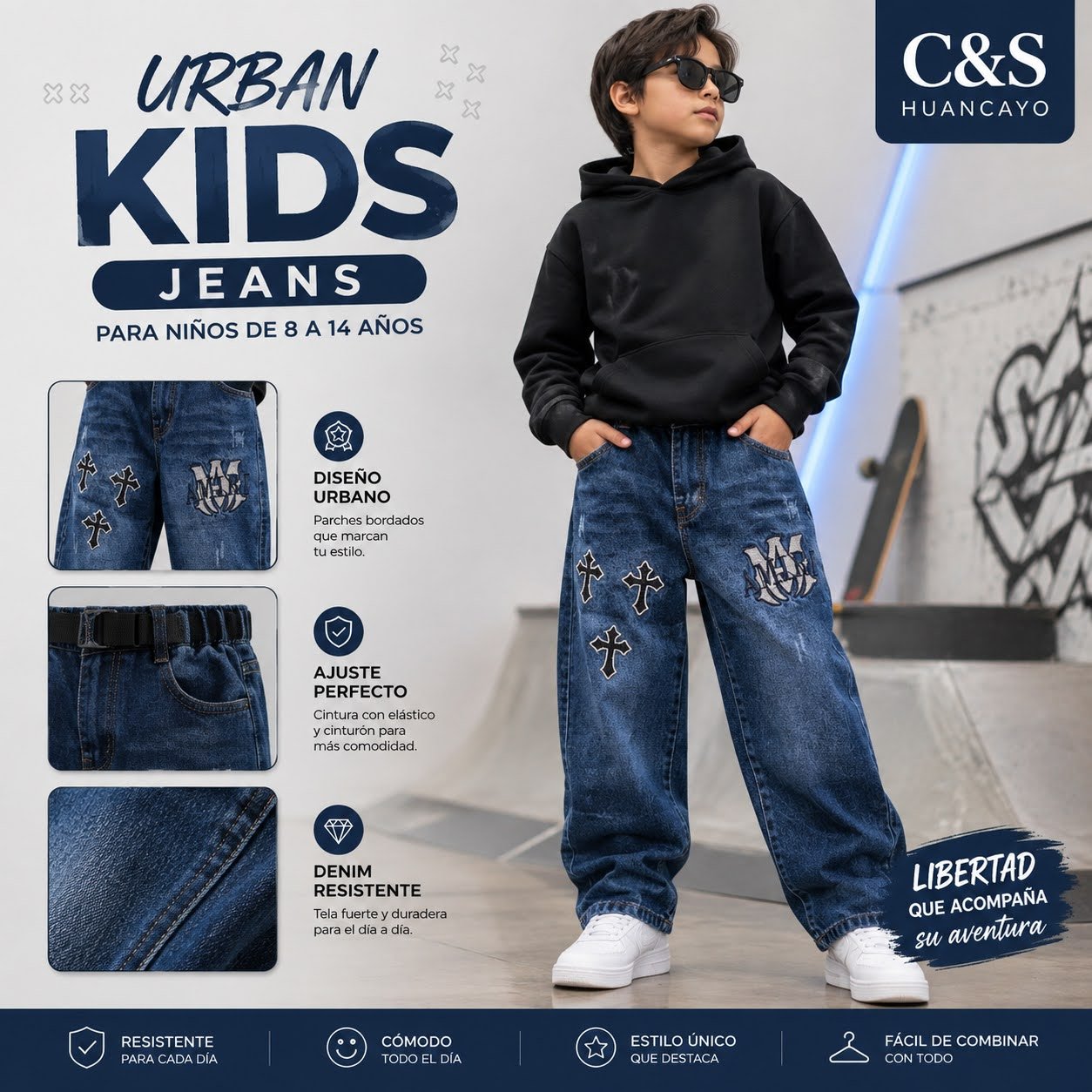 Pantalón Jean Urban Wide Leg para Niño