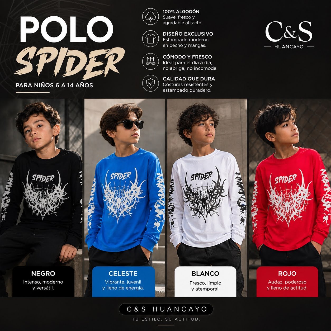 Polo Manga Larga Spider para Niño - Imagen 2