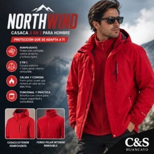 Casaca NorthWind 2 en 1 para Hombre con Forro Polar Removible