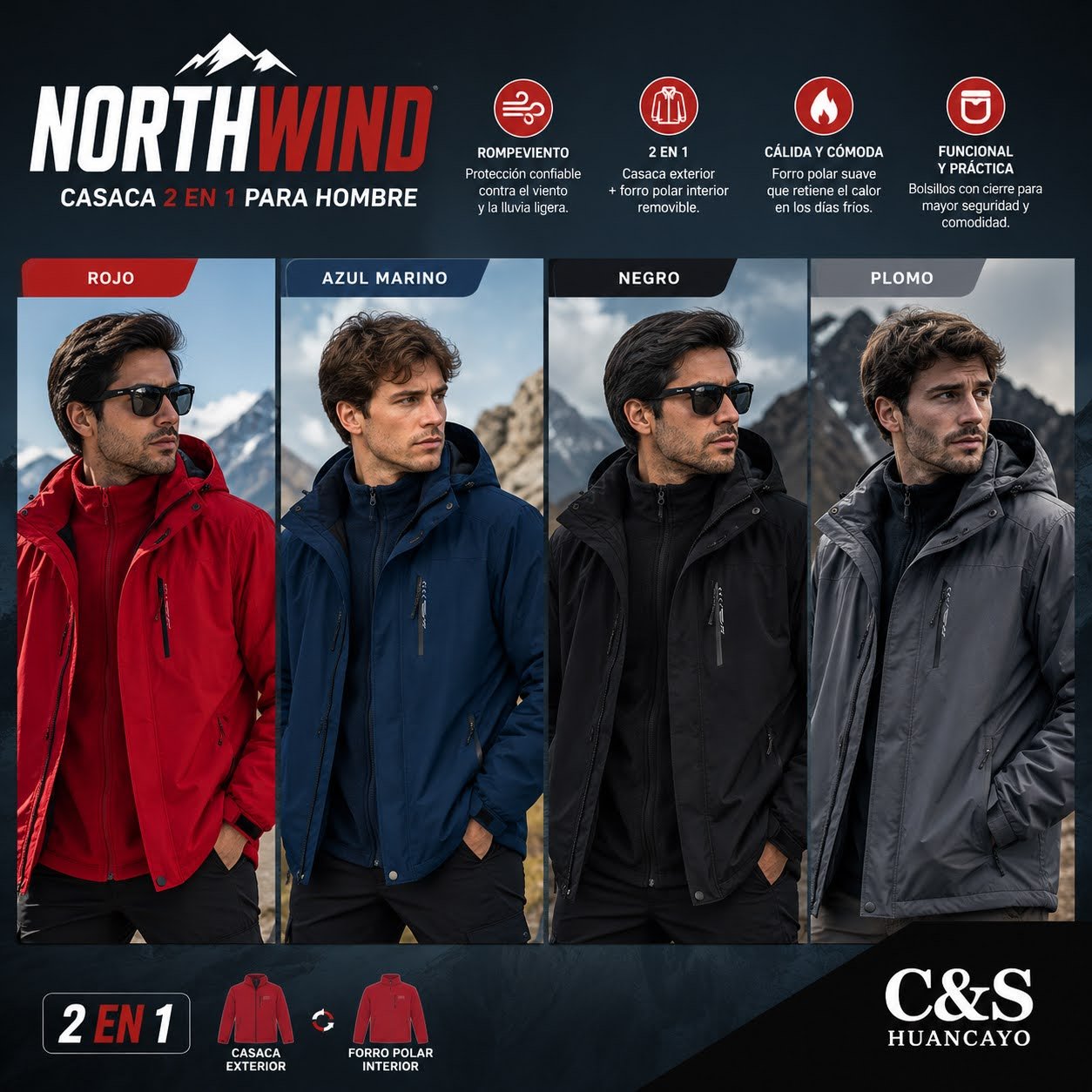 Casaca NorthWind 2 en 1 para Hombre con Forro Polar Removible - Imagen 2