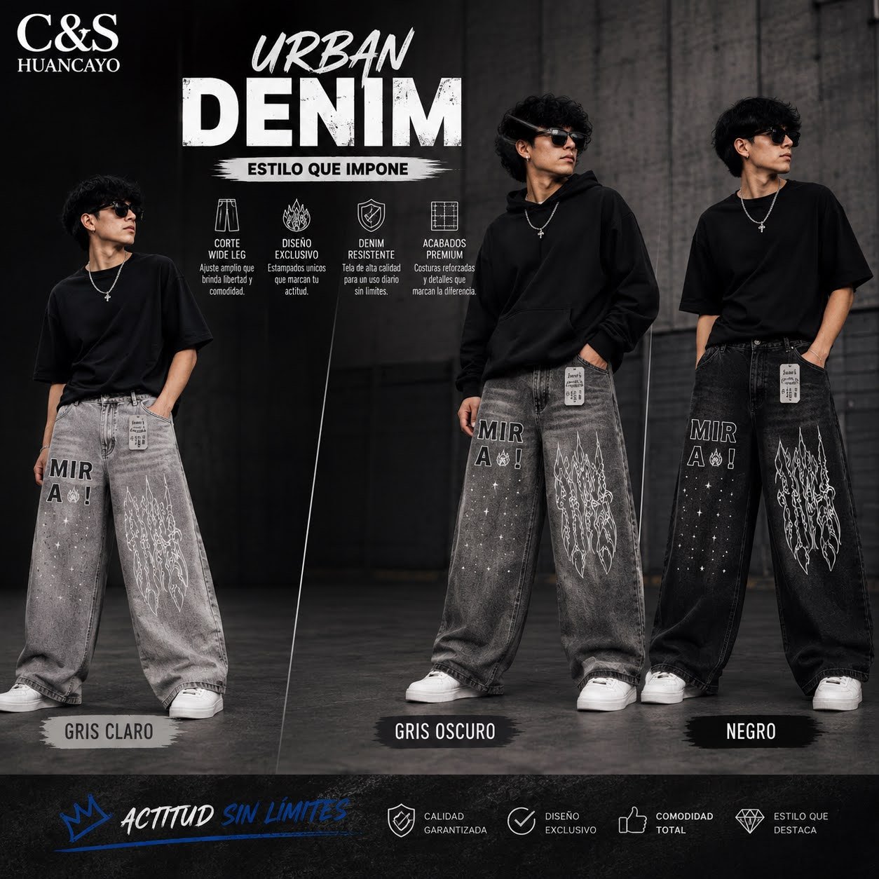 Pantalón Jean Wide Leg Urbano para Varón - Imagen 2