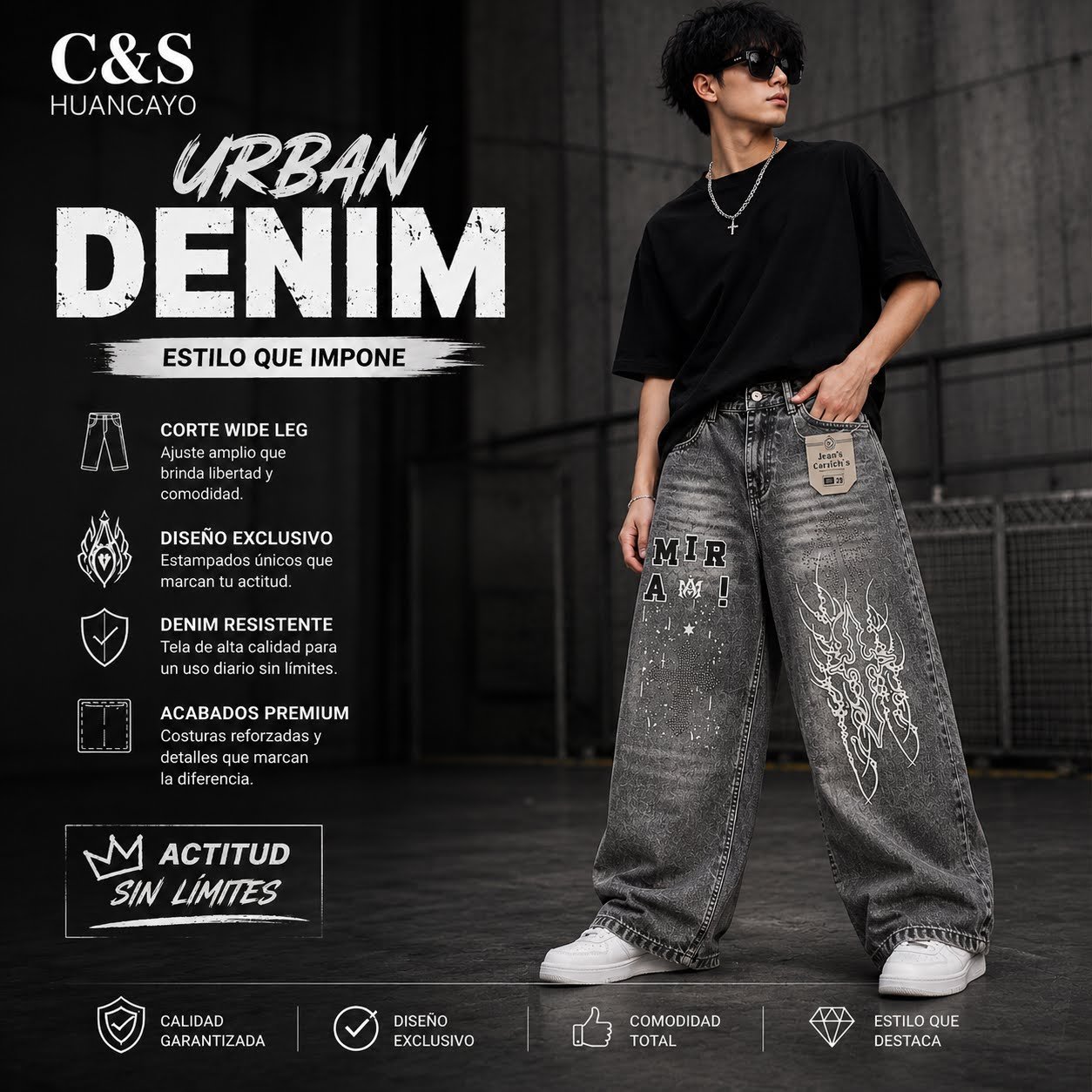 Pantalón Jean Wide Leg Urbano para Varón