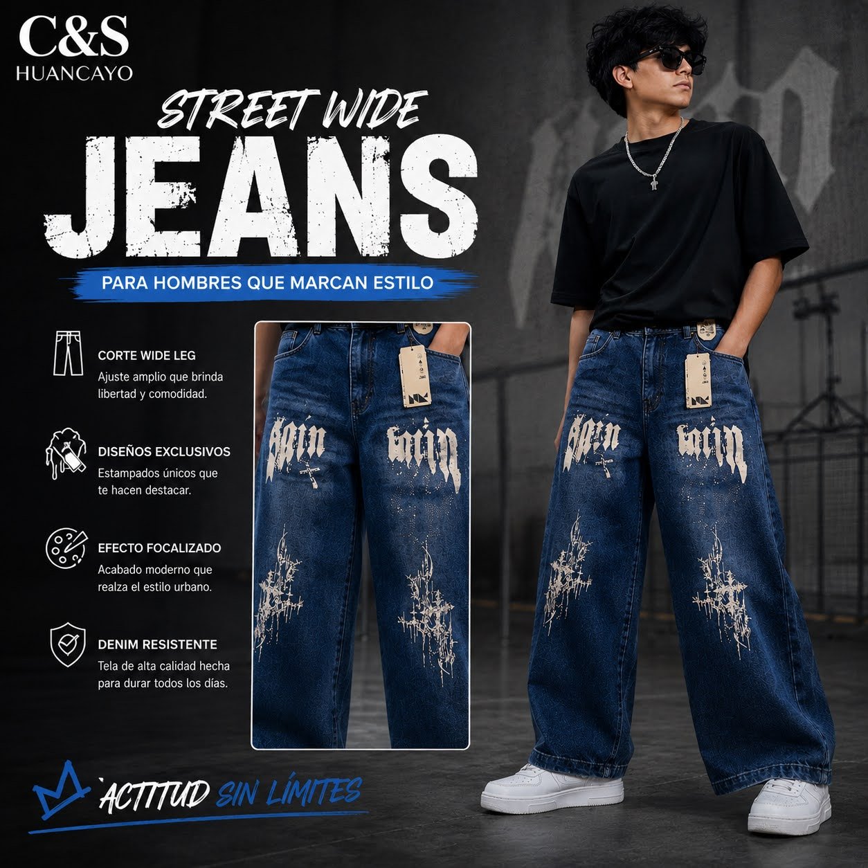 Pantalón Jean Wide Leg Street para Varón
