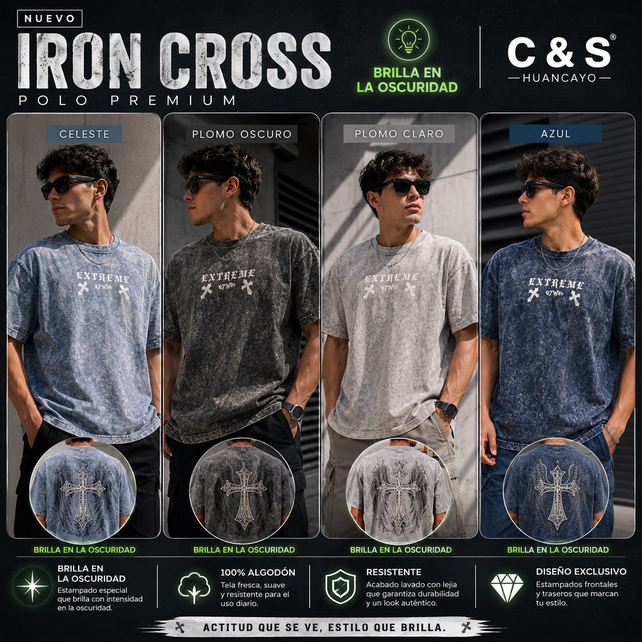 Polo Iron Cross para Hombre 100% Algodón con Estampado que Brilla en la Oscuridad - Imagen 2