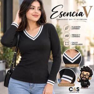 Polo Esencia V para Mujer de Algodón Licrado Manga Larga