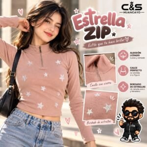 Polo Estrella Zip para Mujer de Algodón Licrado con Cierre