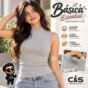 Polo Básica Essential para Mujer de Algodón Licrado Cuello Alto