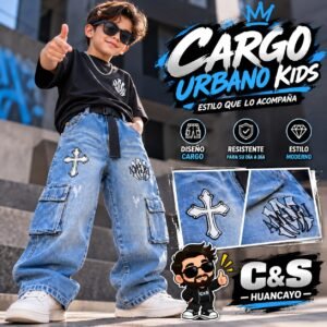 Pantalón Jean Cargo Urbano para Niño – Diseño Oversize con Bolsillos