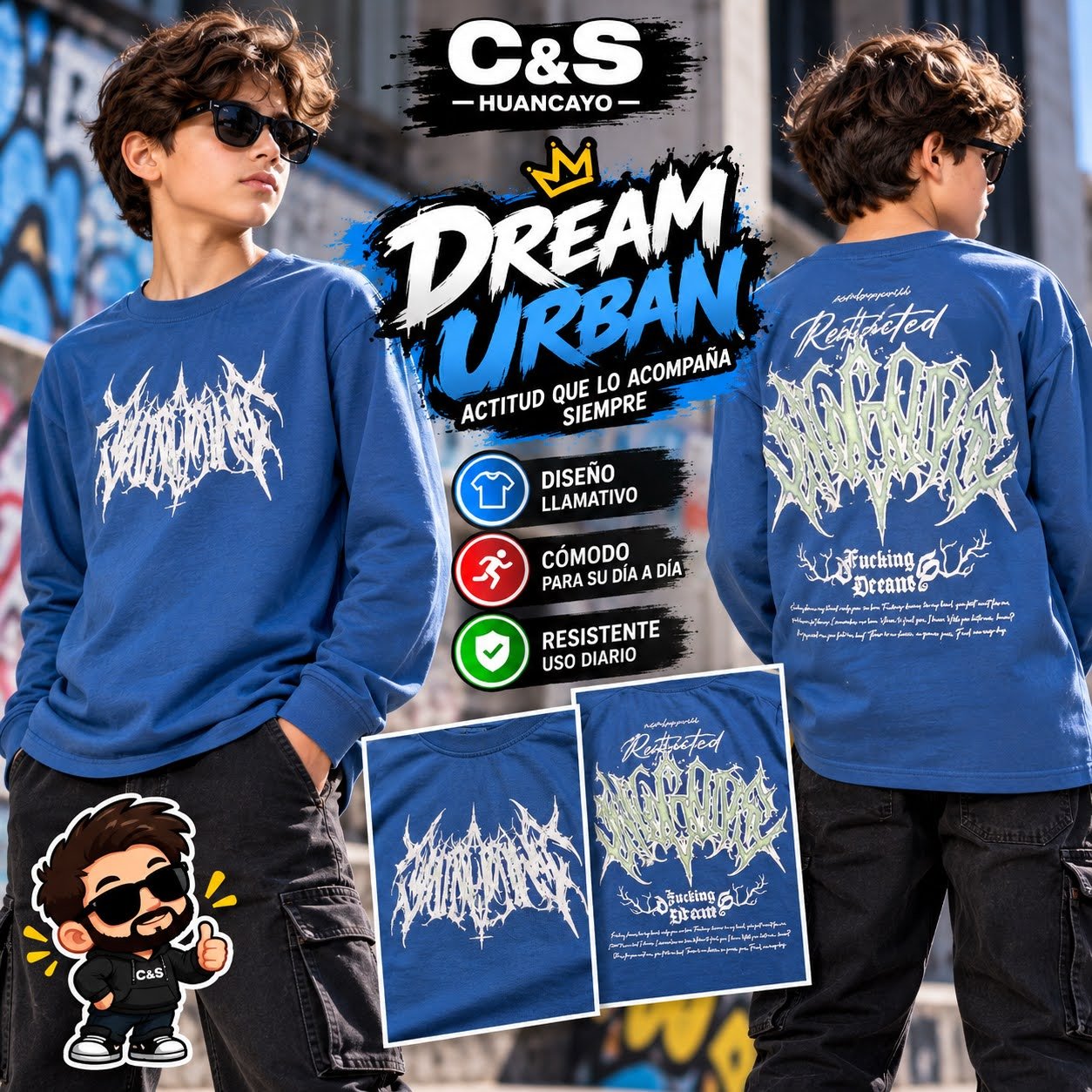 Polo Dream Urban Manga Larga para Varón con Estampado Frontal y Posterior