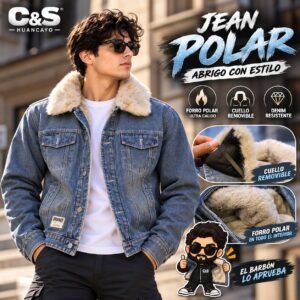 Casaca Jean Polar para Hombre con Forro Interior y Cuello Removible
